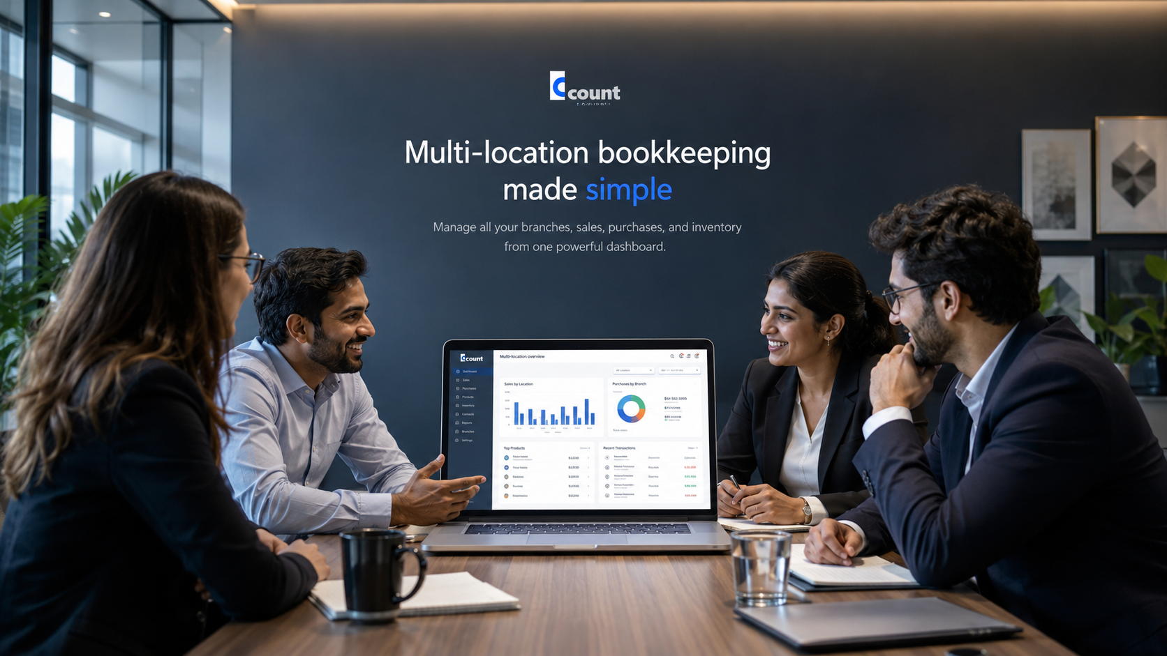 Team reviewing multi-location bookkeeping records